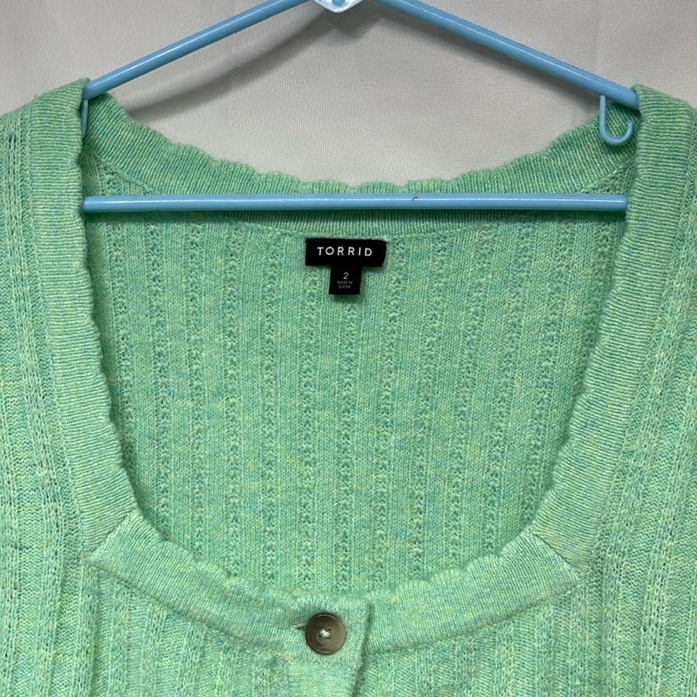 Torrid Light Green Button-Down Knit cashmere like softness short sleeve sweater - Picture 2 of 9
